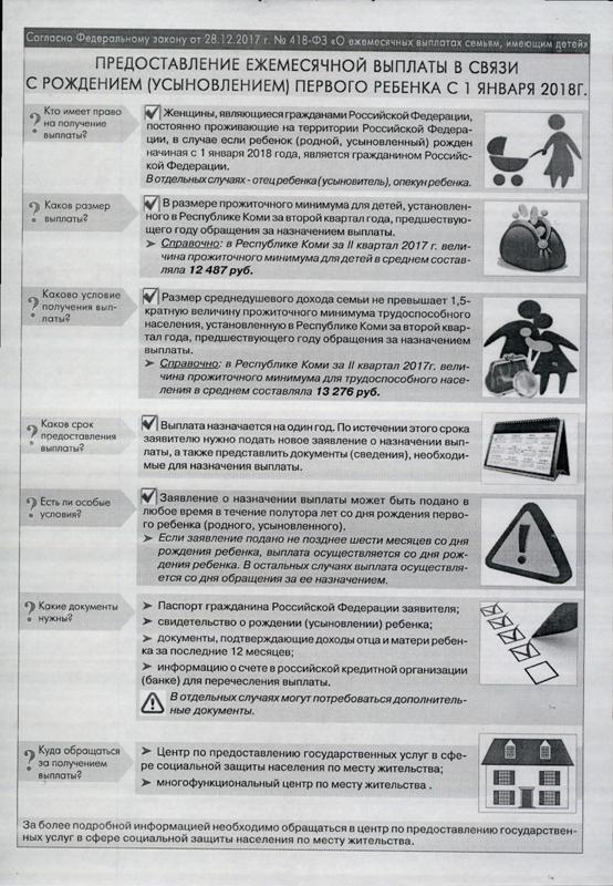 Предоставление ежемесячной выплаты в связи с рождением (усыновлением) первого ребенка с 1 января 2018 года